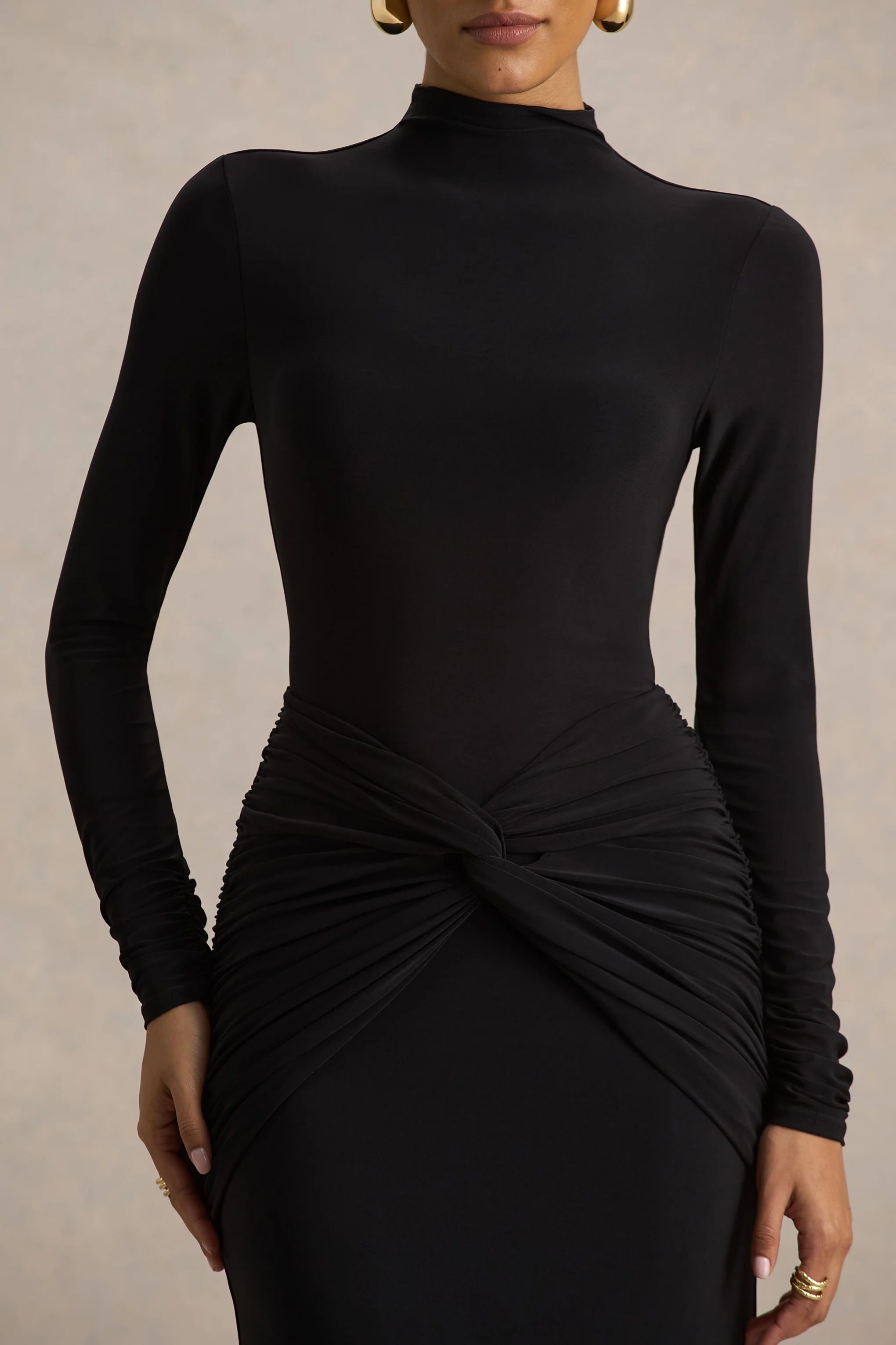 Alula | Black High-Neck Maxi Dress With Twist Detail - Image 4