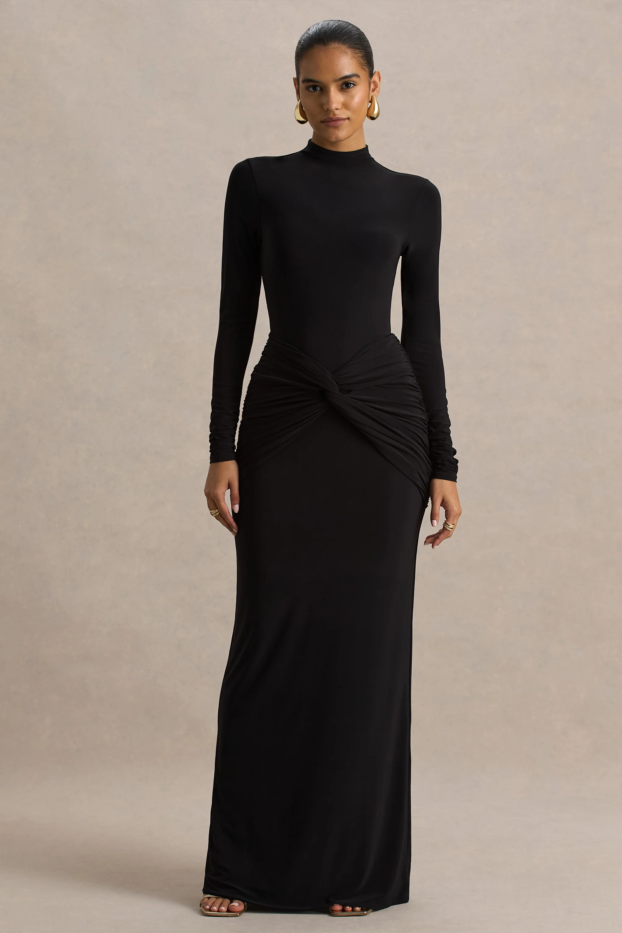 Alula | Black High-Neck Maxi Dress With Twist Detail - Image 5