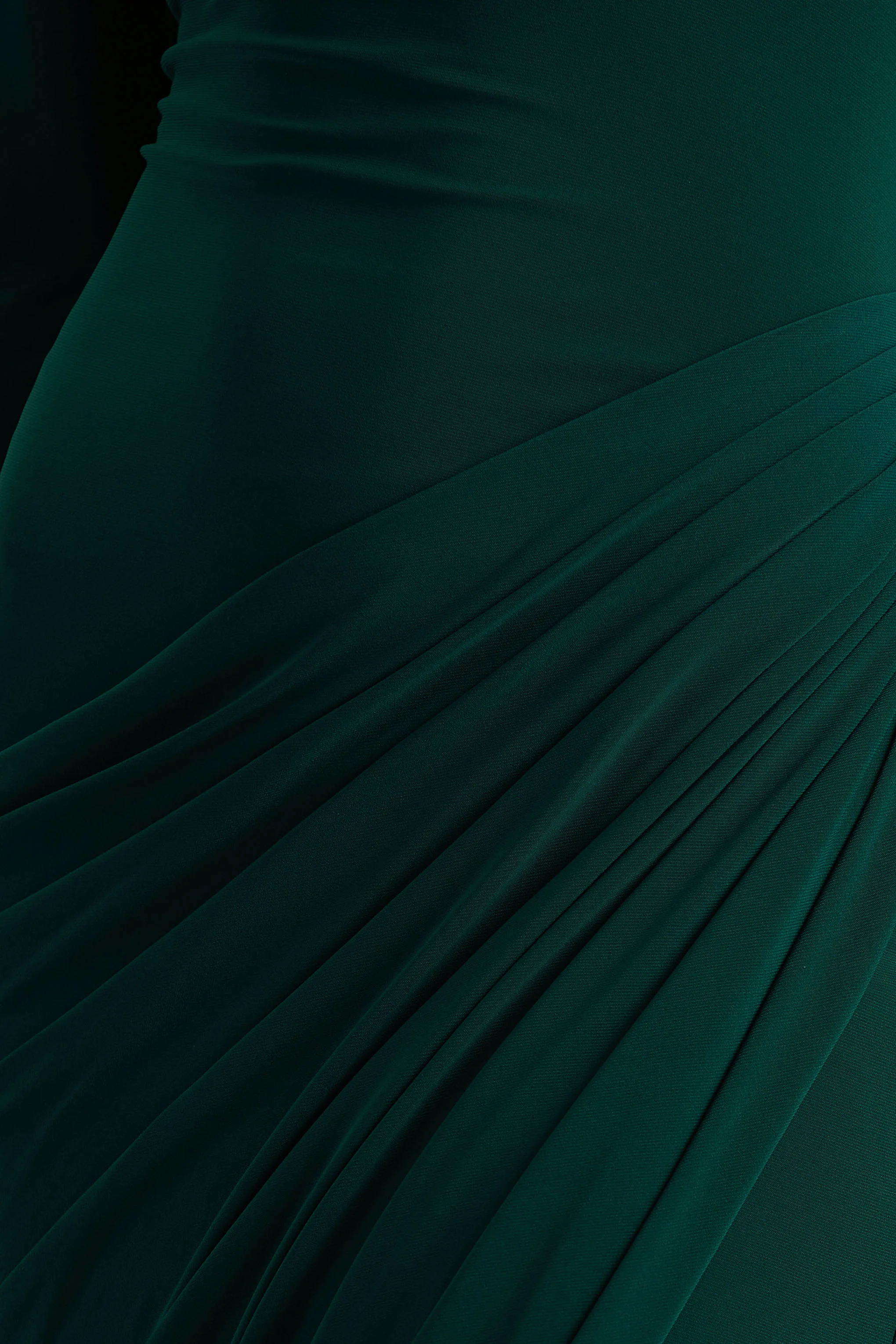 Betsy | Bottle Green High-Neck Maxi Dress With Front Split And Ruched Detailing - Image 6