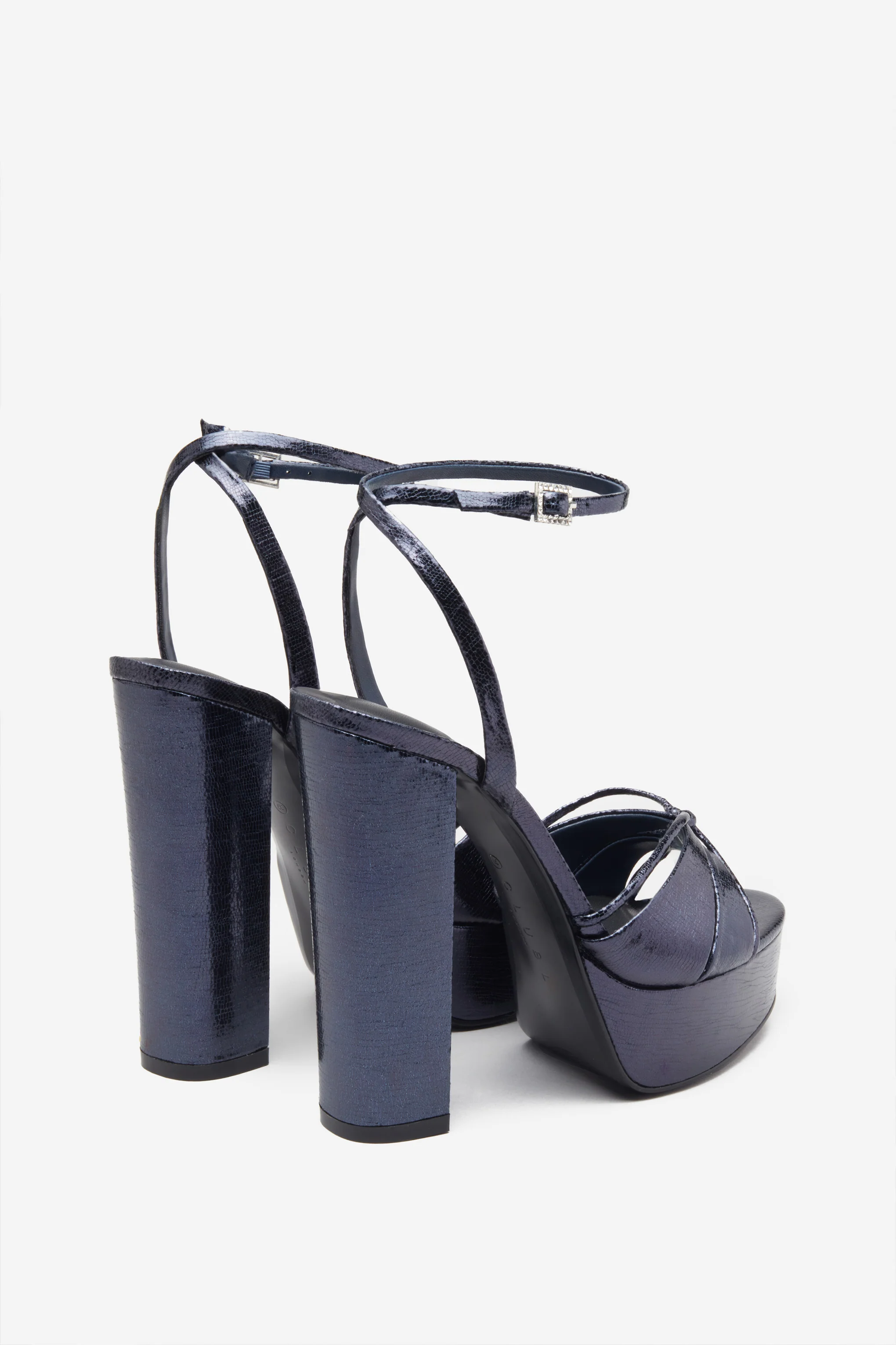 Bold Soul | Navy Strappy Heeled Platform Sandals With Diamante Buckles - Image 3
