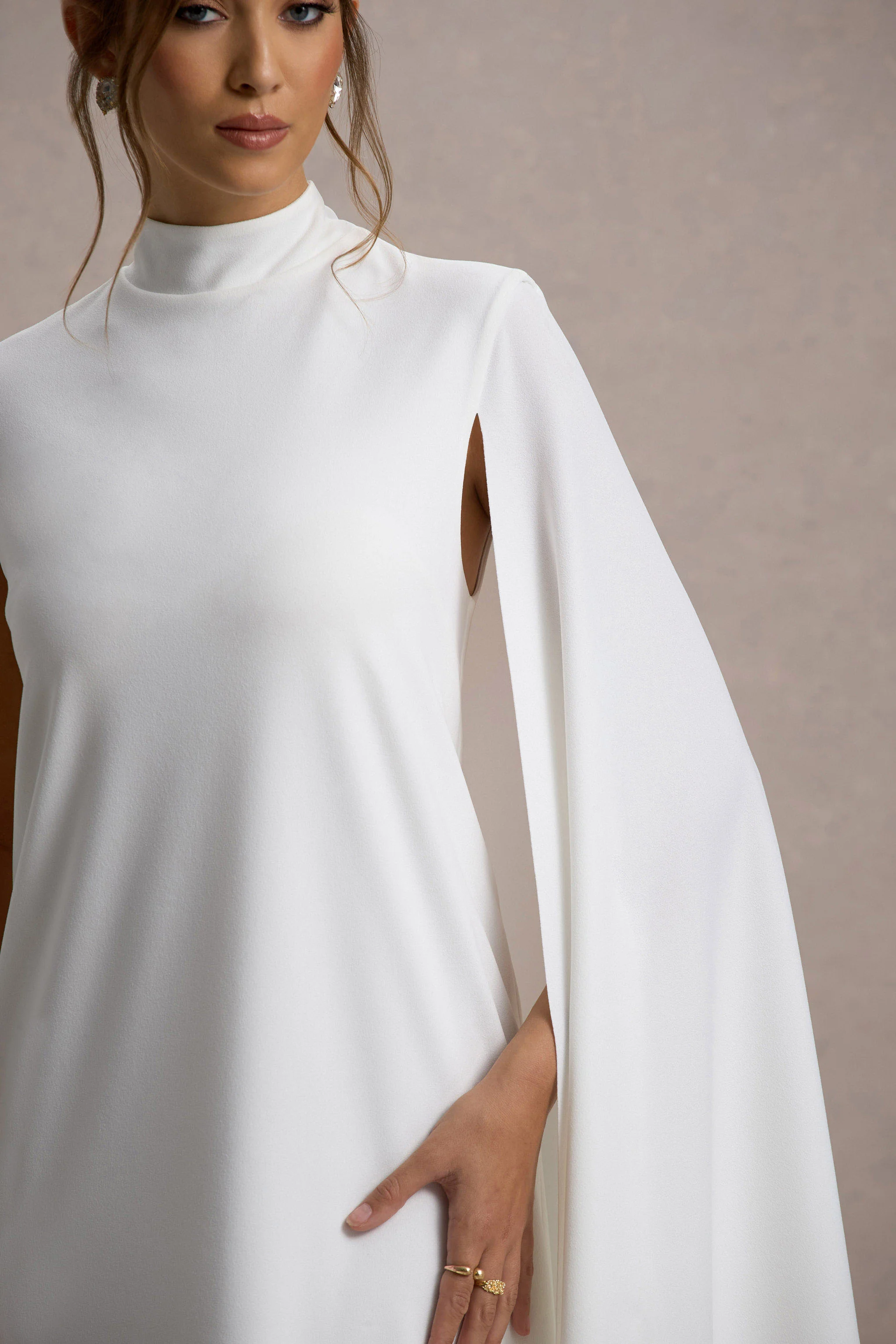 Carnation | White Long-Sleeve Midi Dress With Cape - Image 4