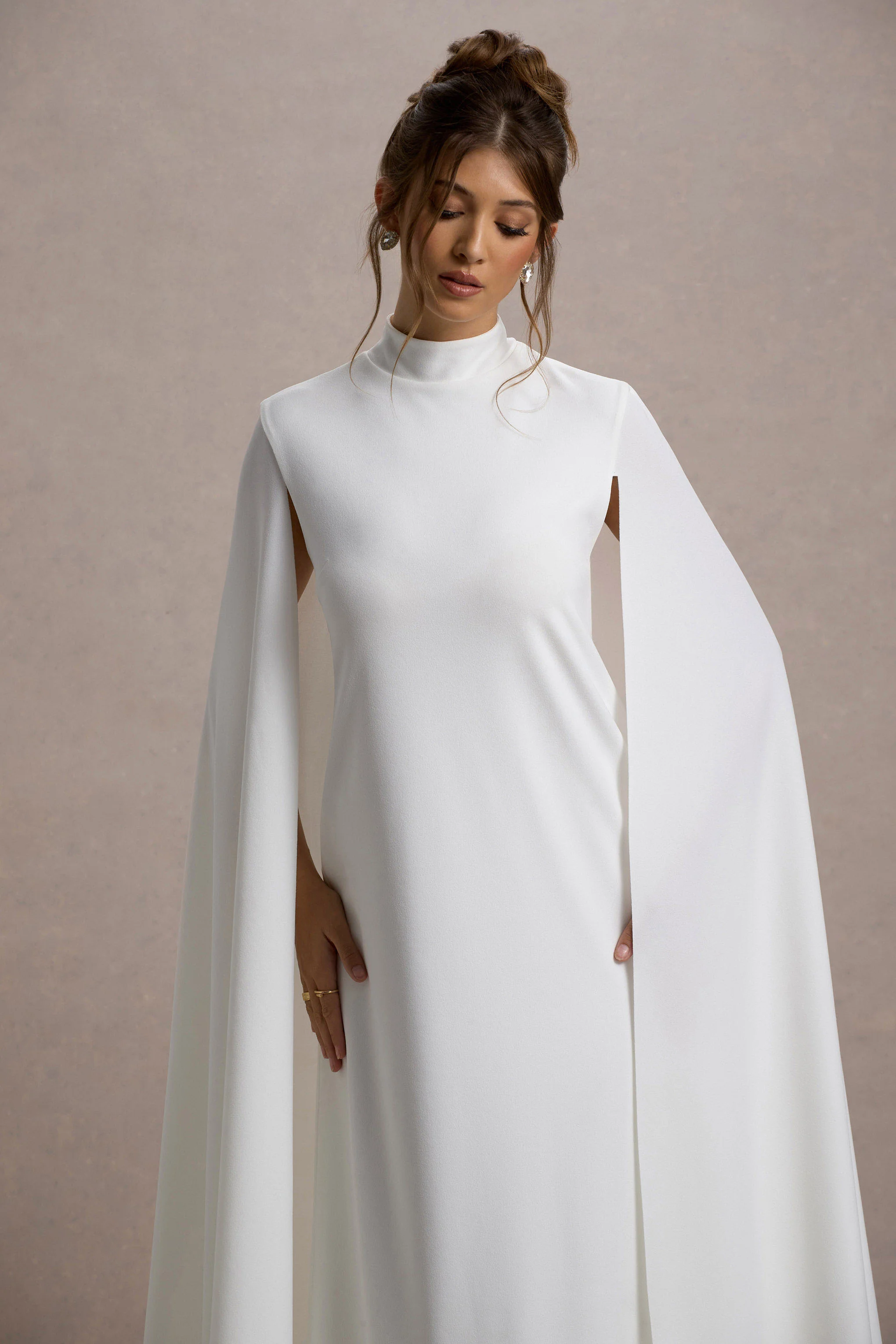 Carnation | White Long-Sleeve Midi Dress With Cape - Image 5