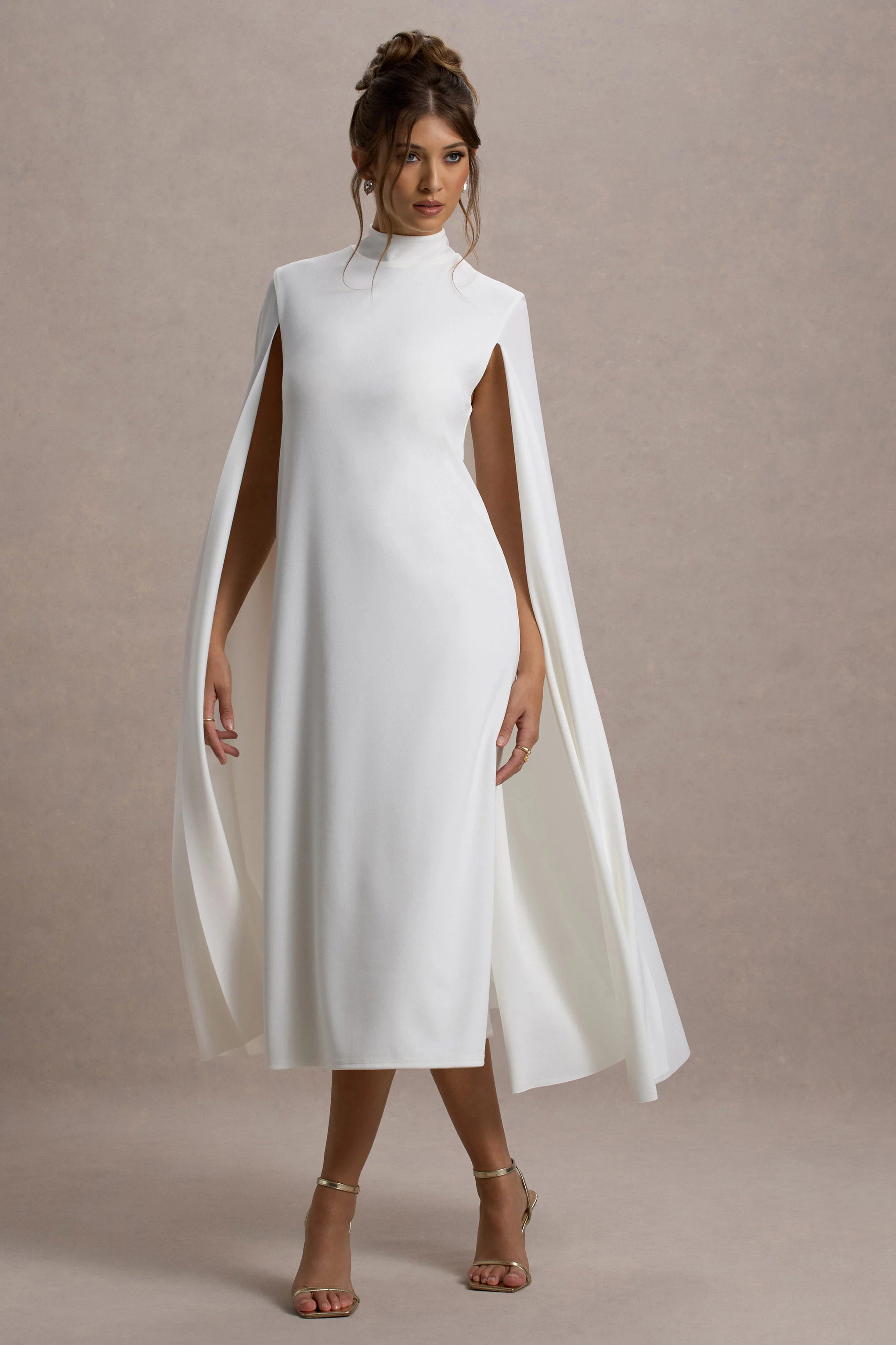 Carnation | White Long-Sleeve Midi Dress With Cape - Image 6