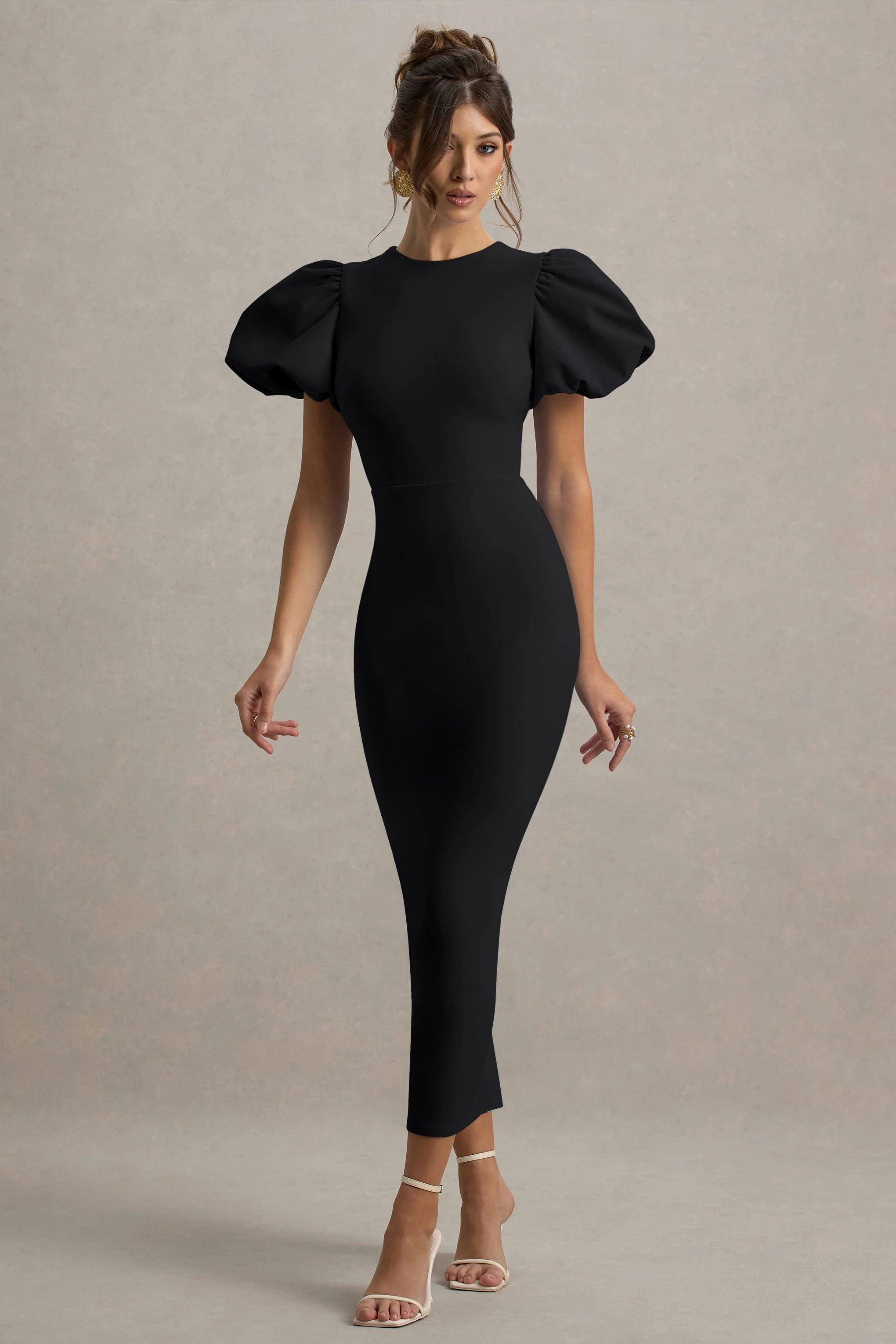 Dakota | Black Puff-Sleeve Midi Dress - Image 5