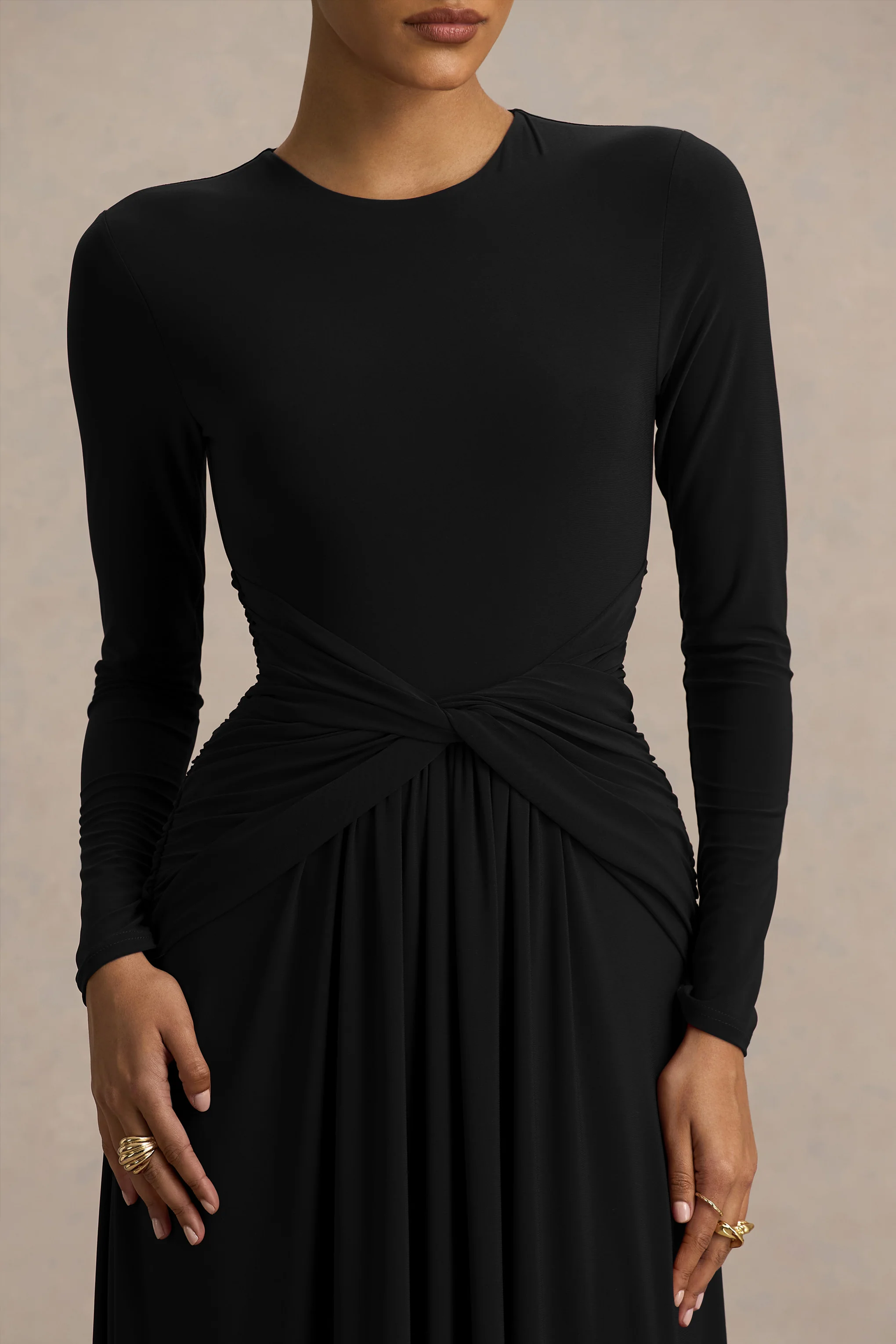 Estrella | Black High-Neck Maxi Dress With Ruched Detailing - Image 5