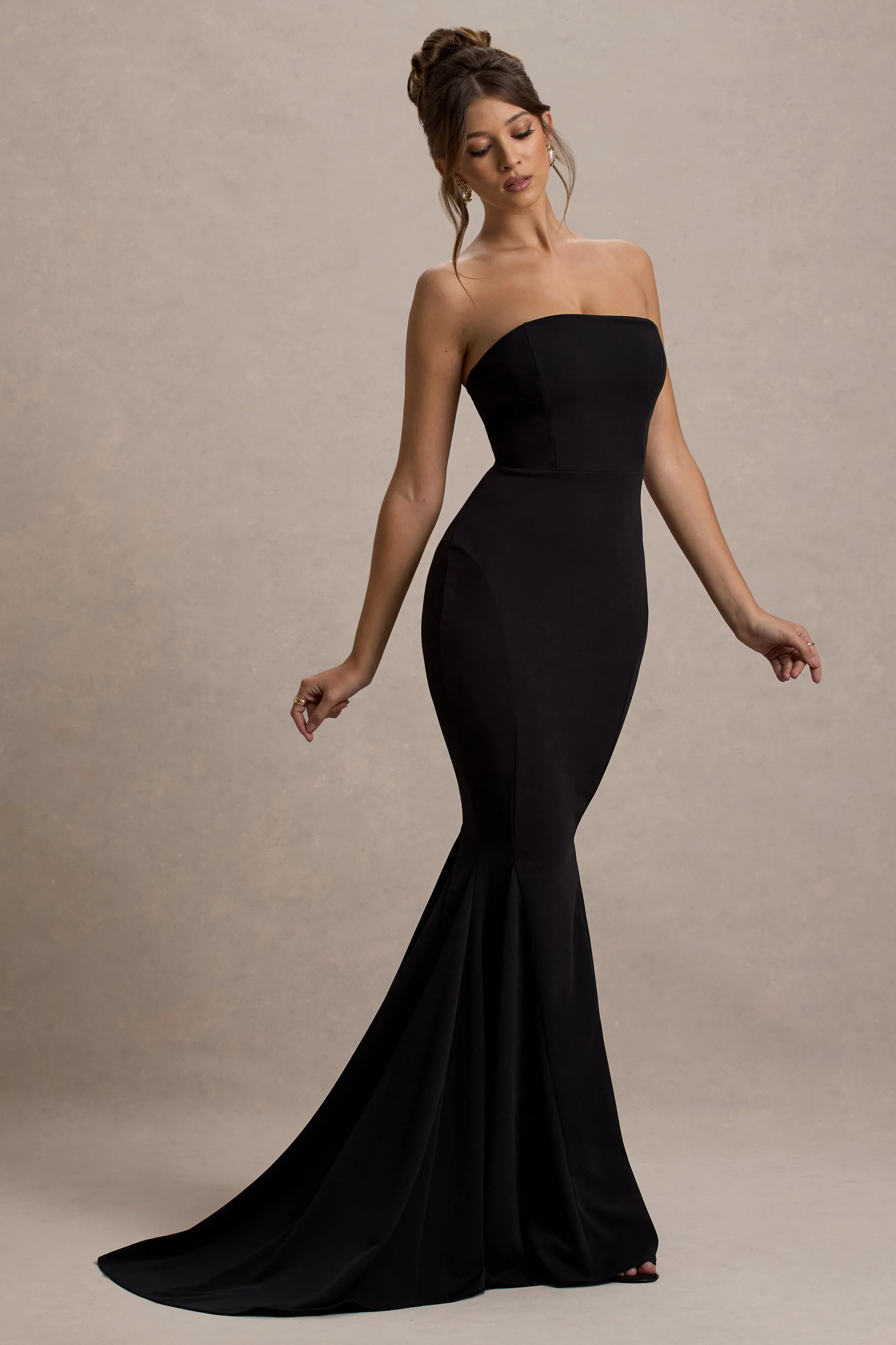 Impress Me | Black Strapless Bandeau Fishtail Maxi Dress - Image 4