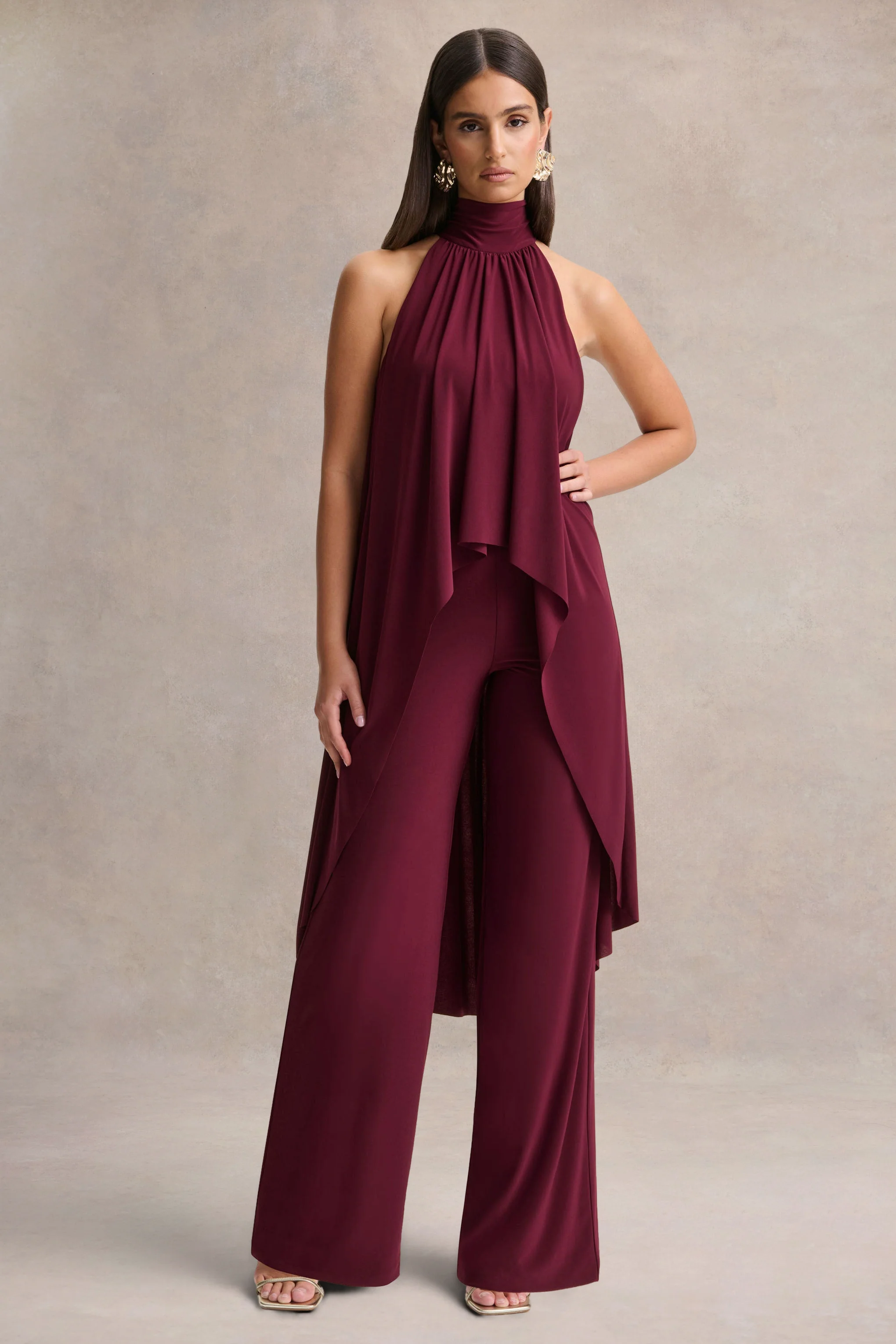 Jadzia | Burgundy Halter-Neck Jumpsuit - Image 4