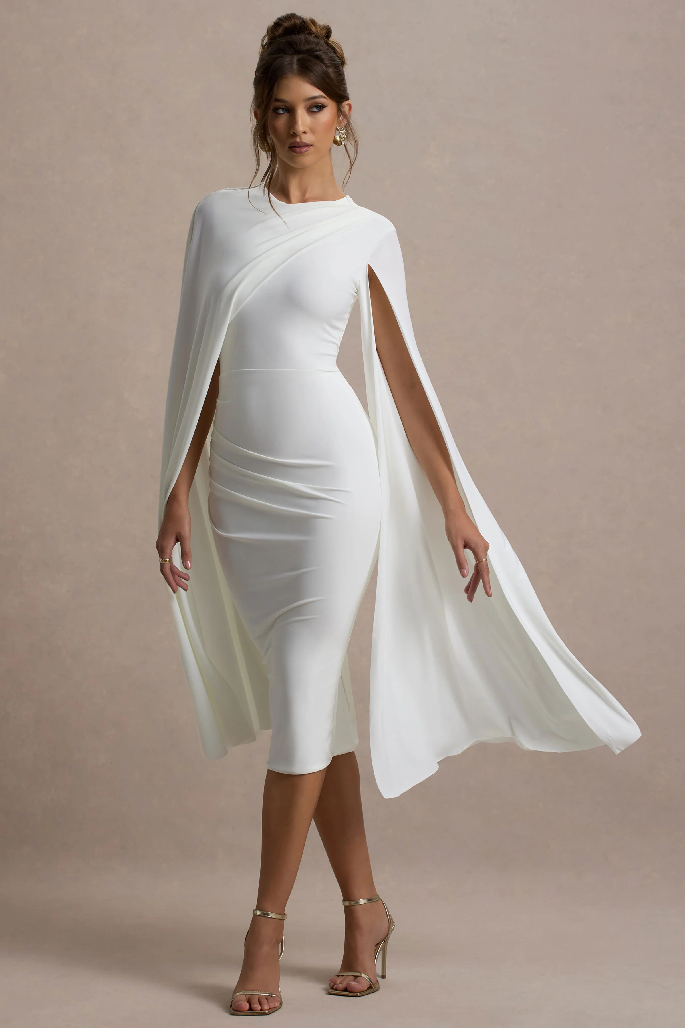 Marysol | White Asymmetric Cape Midi Dress - Image 4