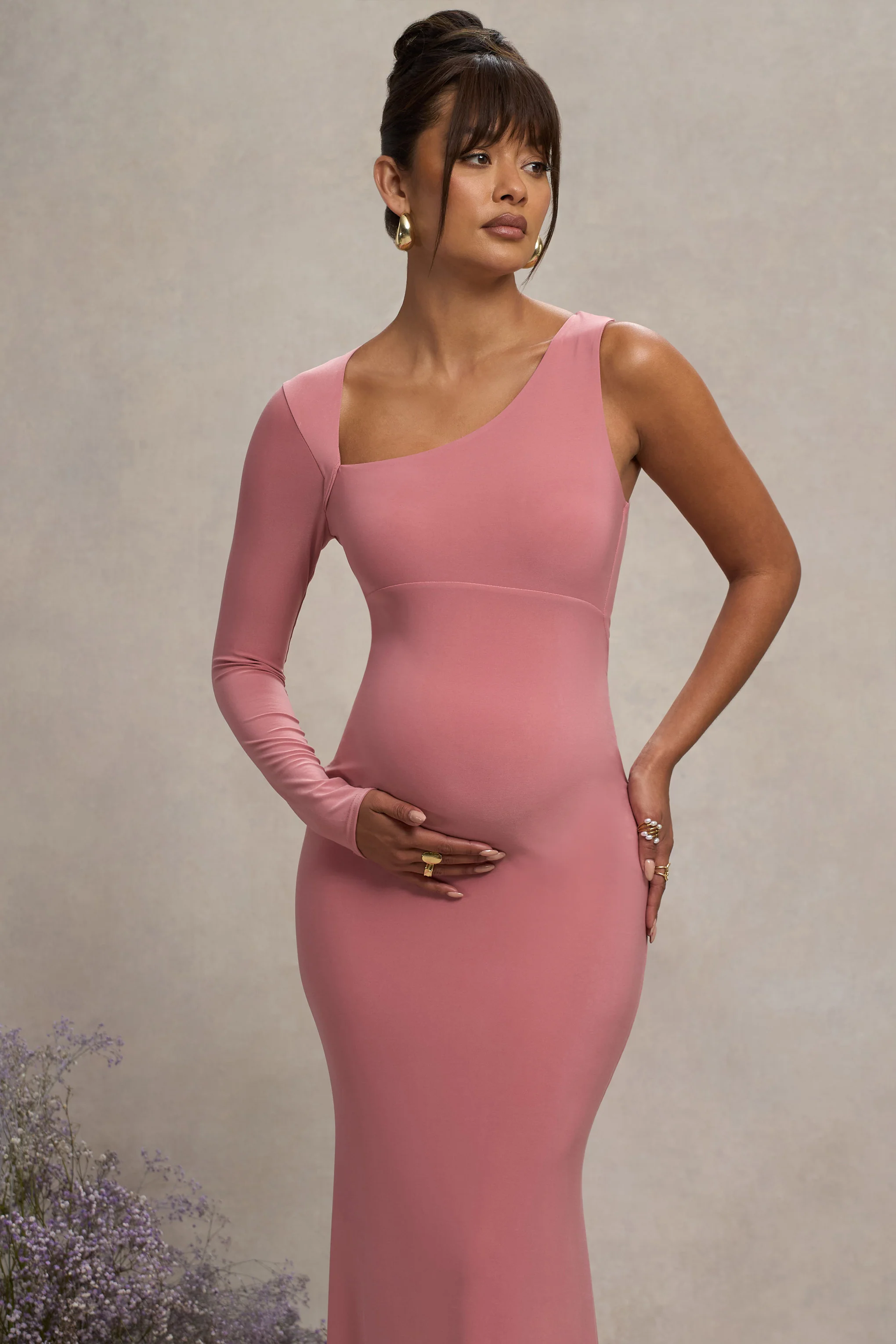 Oh Baby | Blush Maternity One Shoulder Bodycon Maxi Dress - Image 3