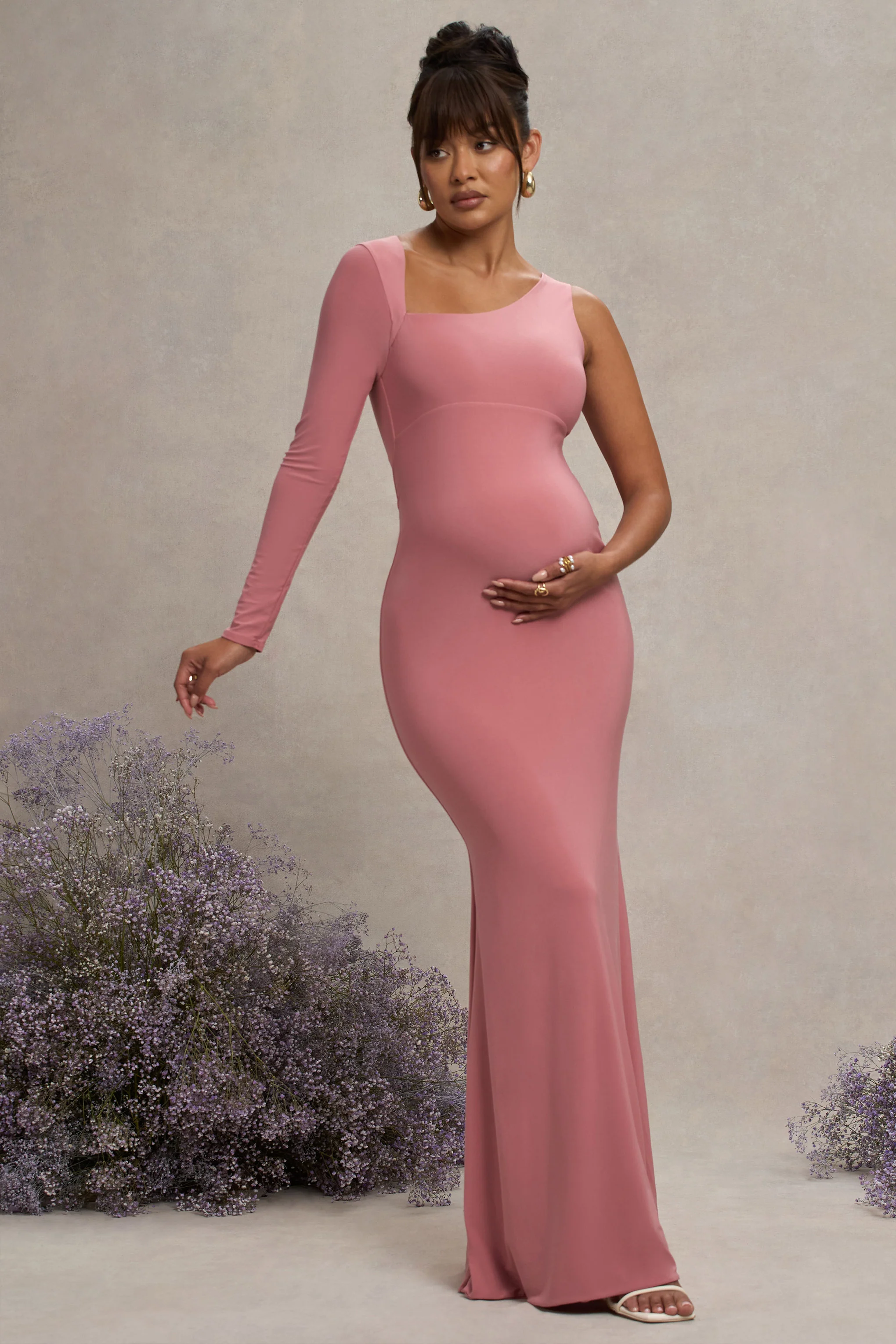 Oh Baby | Blush Maternity One Shoulder Bodycon Maxi Dress - Image 5