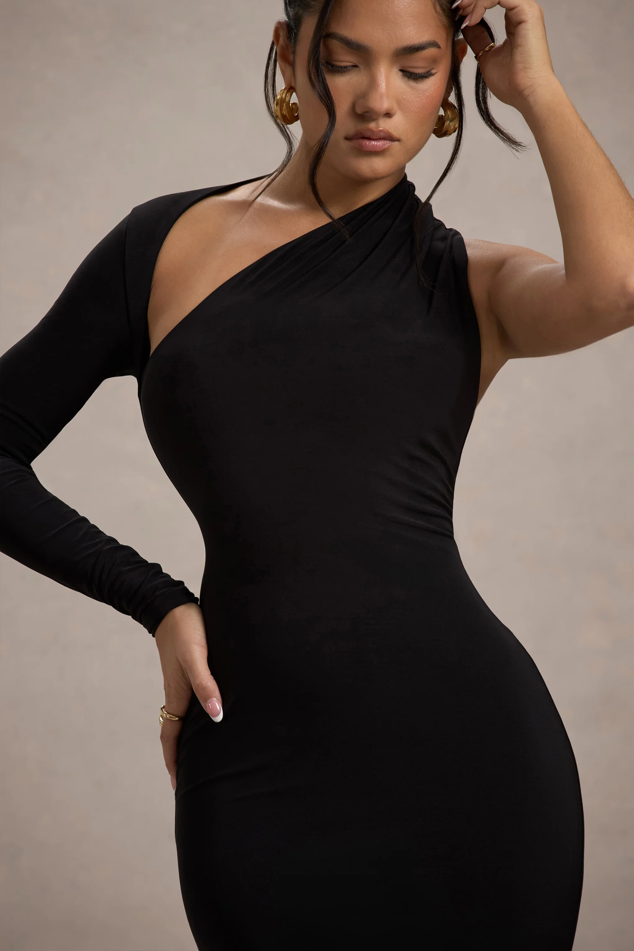 Orsa | Black One-Shoulder Asymmetric Maxi Dress - Image 7