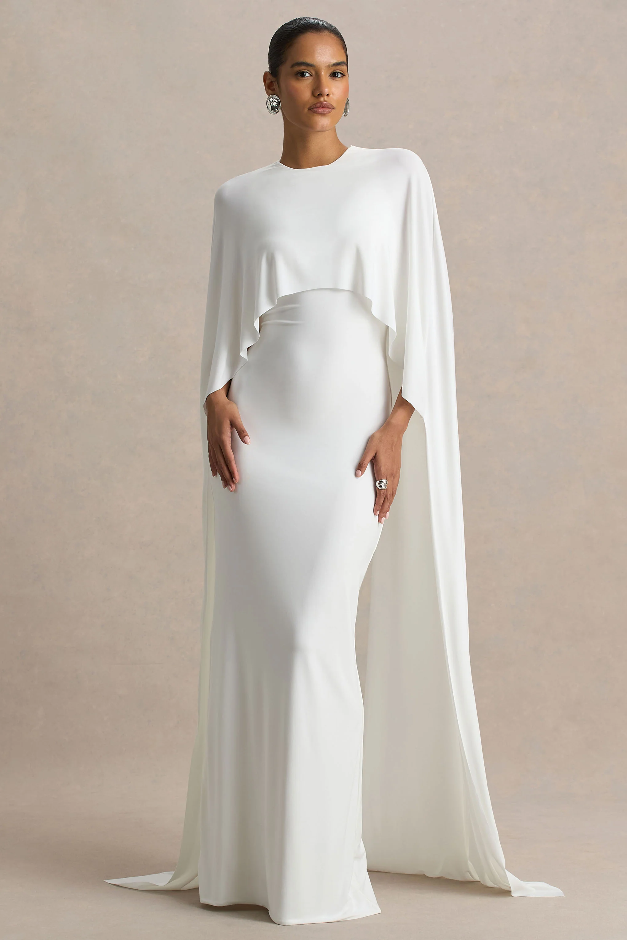Padma | White Draped Maxi Dress With Cape Sleeves - Image 4