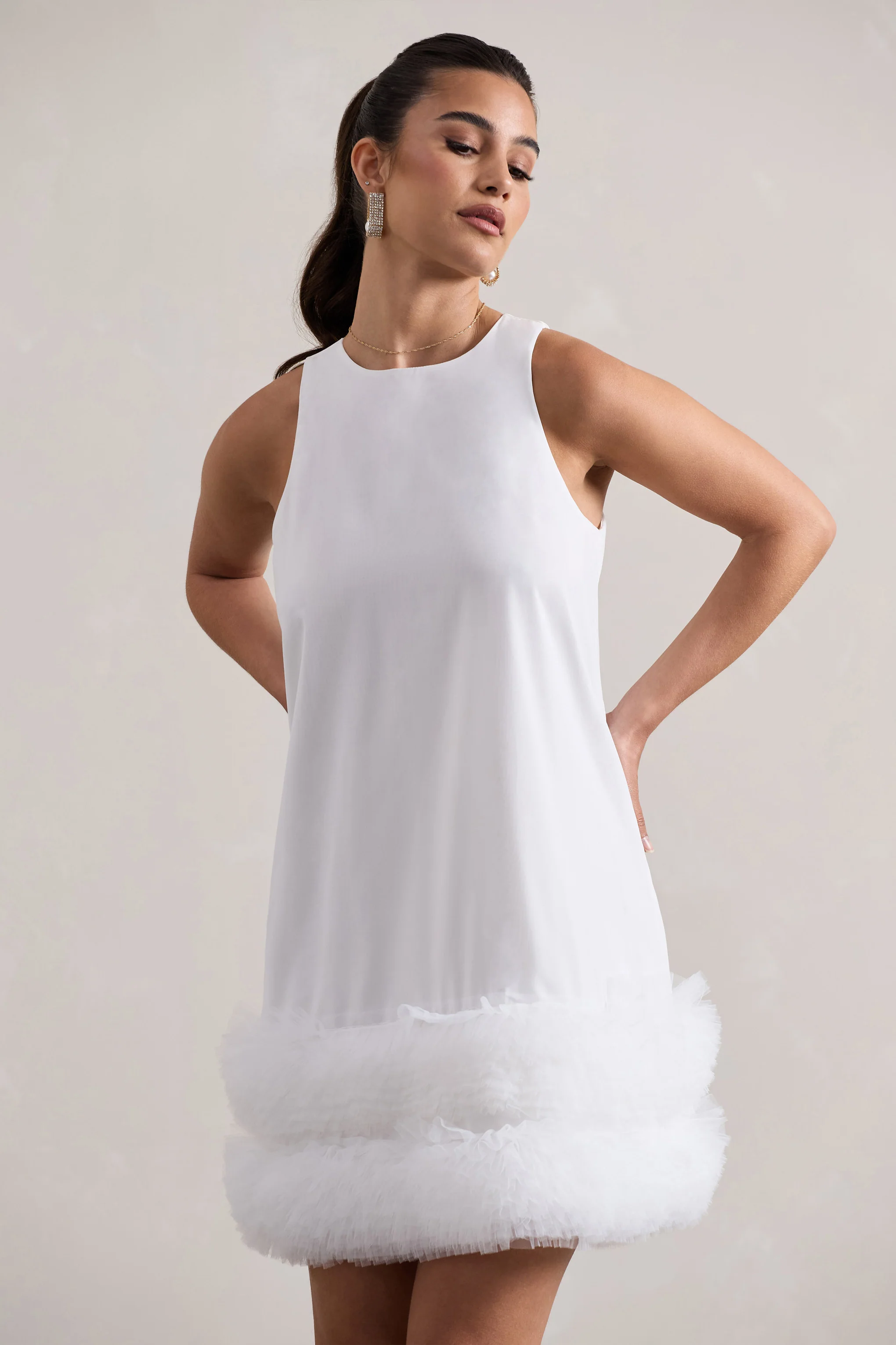 Raise A Glass | White A-Line Mini Dress With Tulle Hem - Image 3