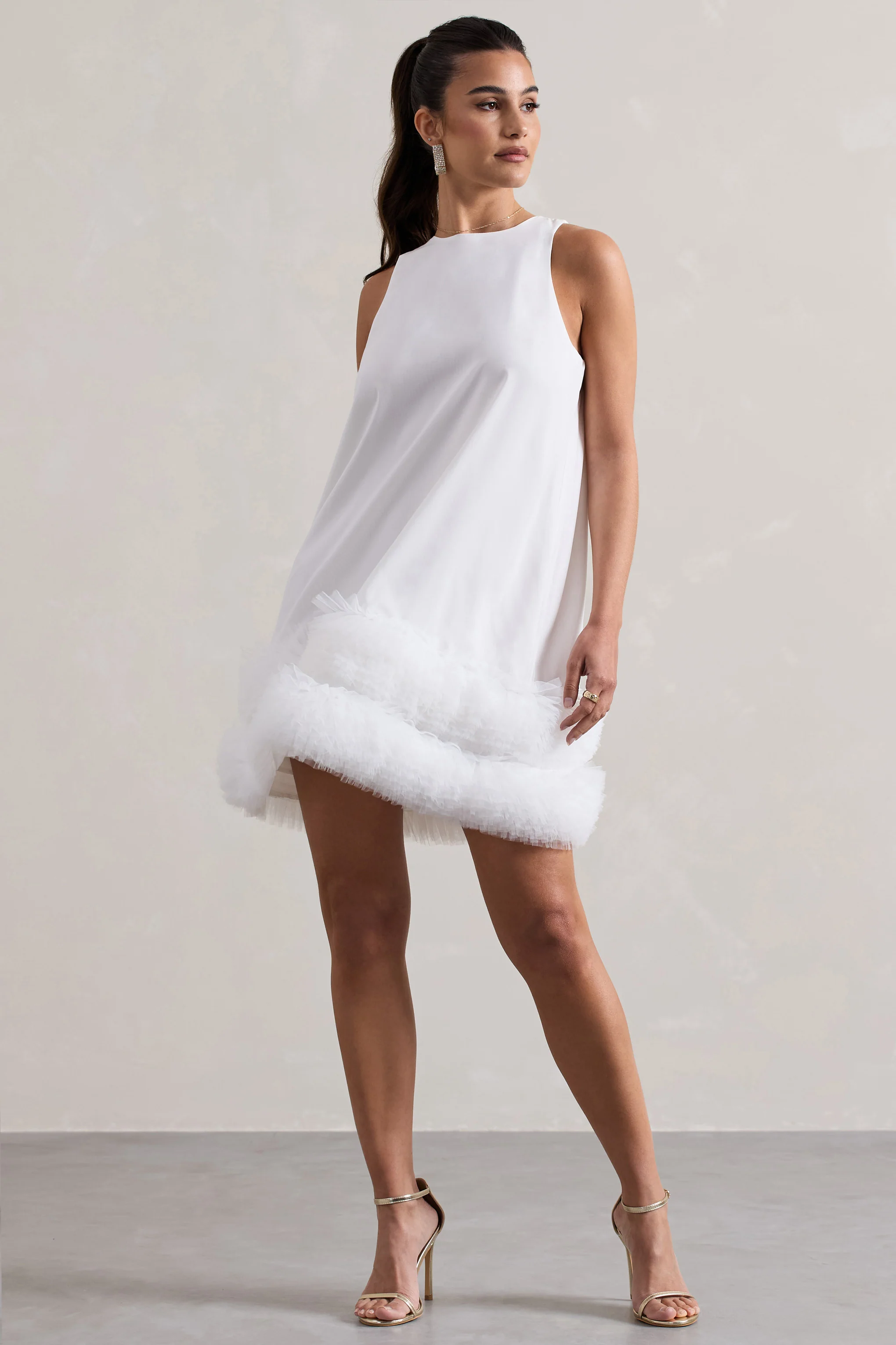 Raise A Glass | White A-Line Mini Dress With Tulle Hem - Image 4