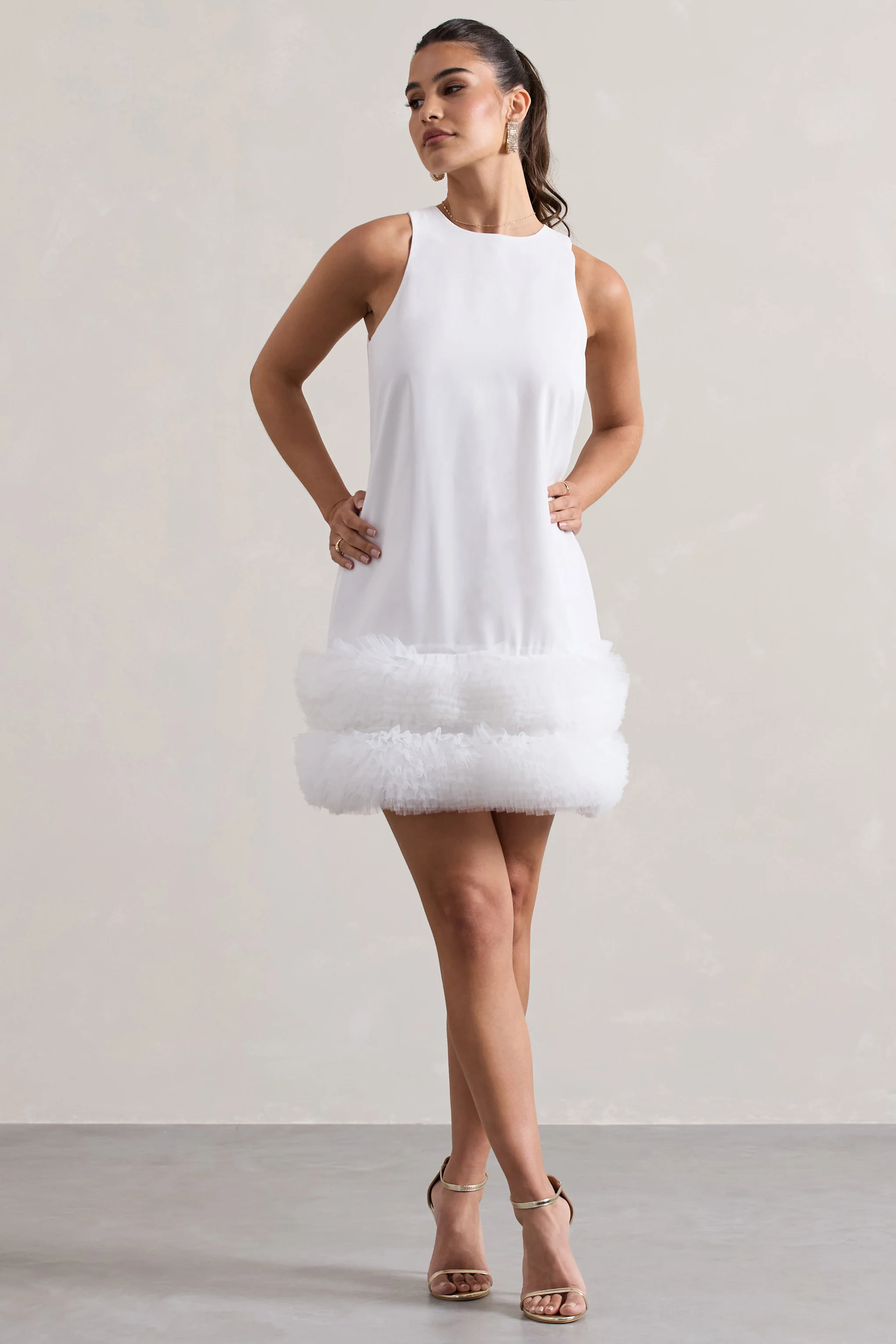 Raise A Glass | White A-Line Mini Dress With Tulle Hem - Image 5