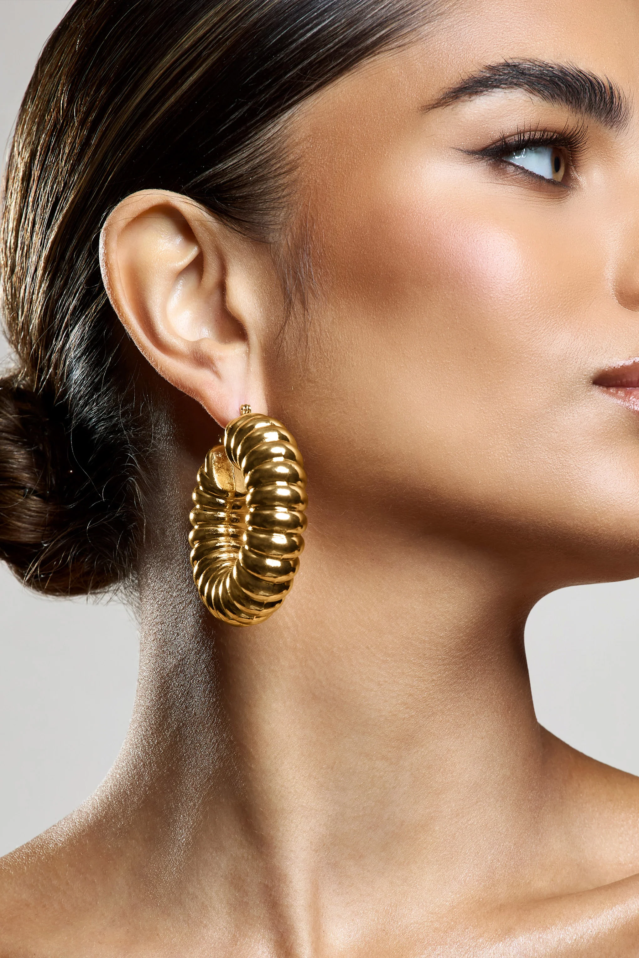 Rialta | Gold Ribbed Chunky Hoop Earrings - Image 4