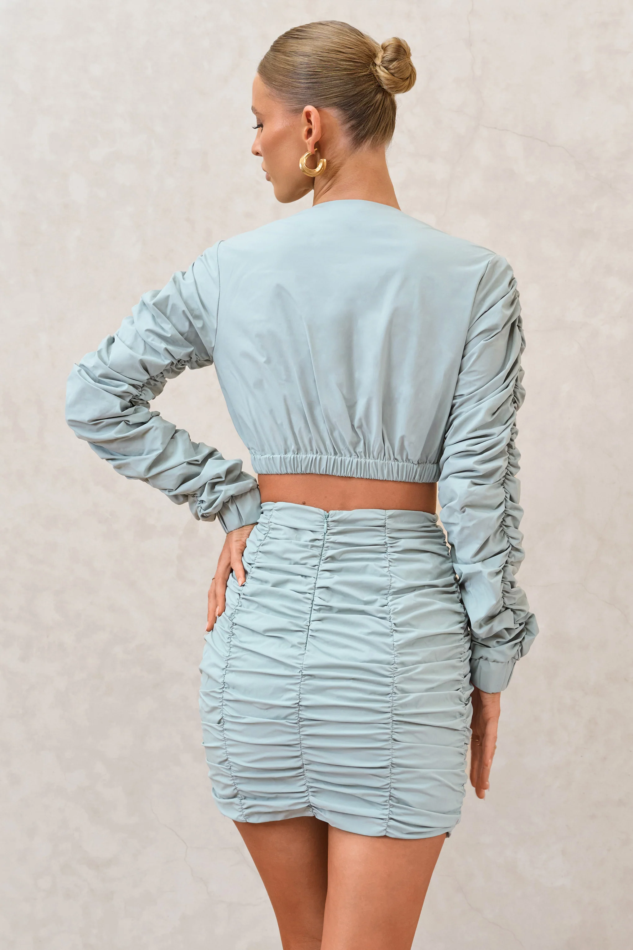 Break Of Day | Sage Ruched Mini Skirt - Image 3