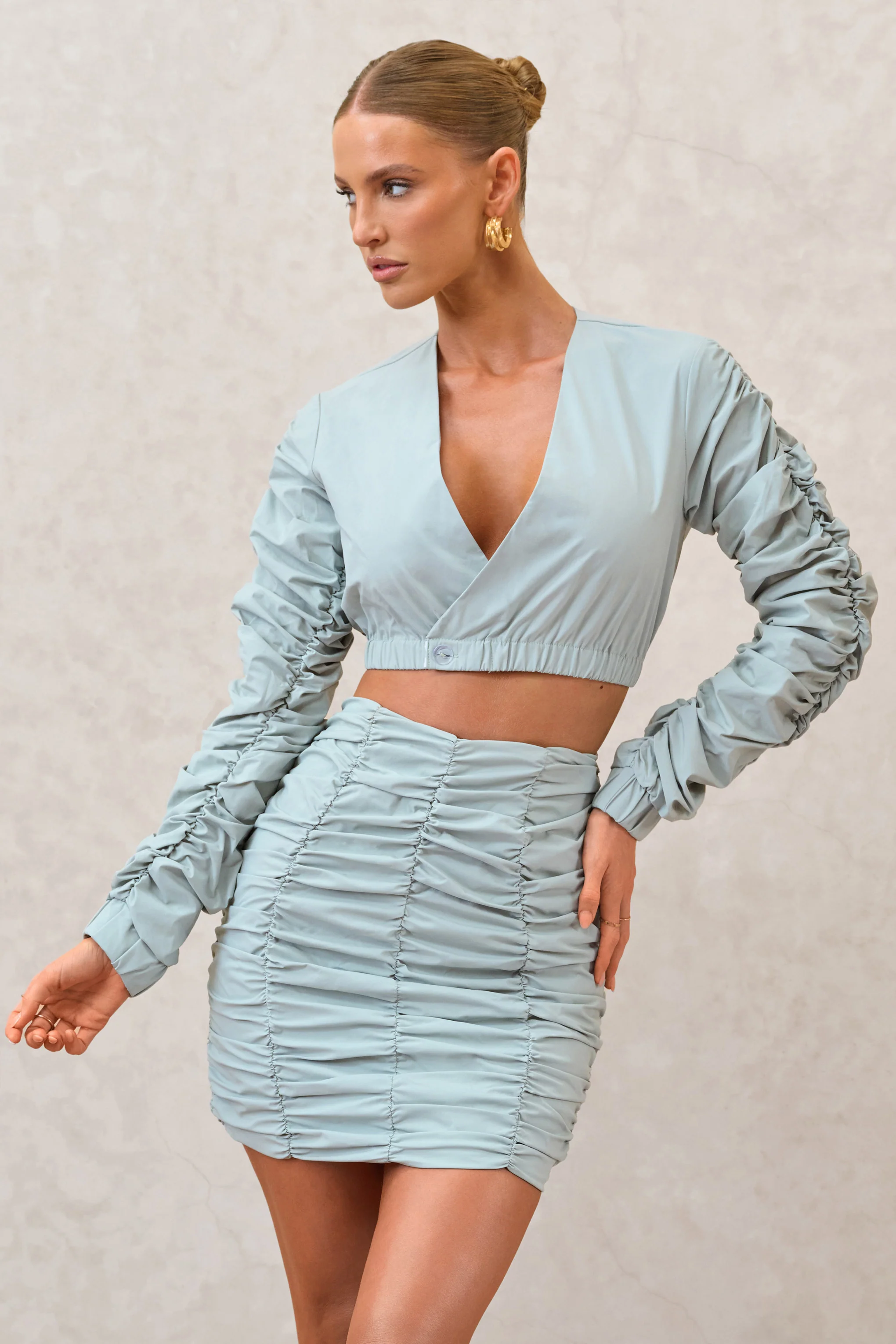 Break Of Day | Sage Ruched Mini Skirt - Image 4