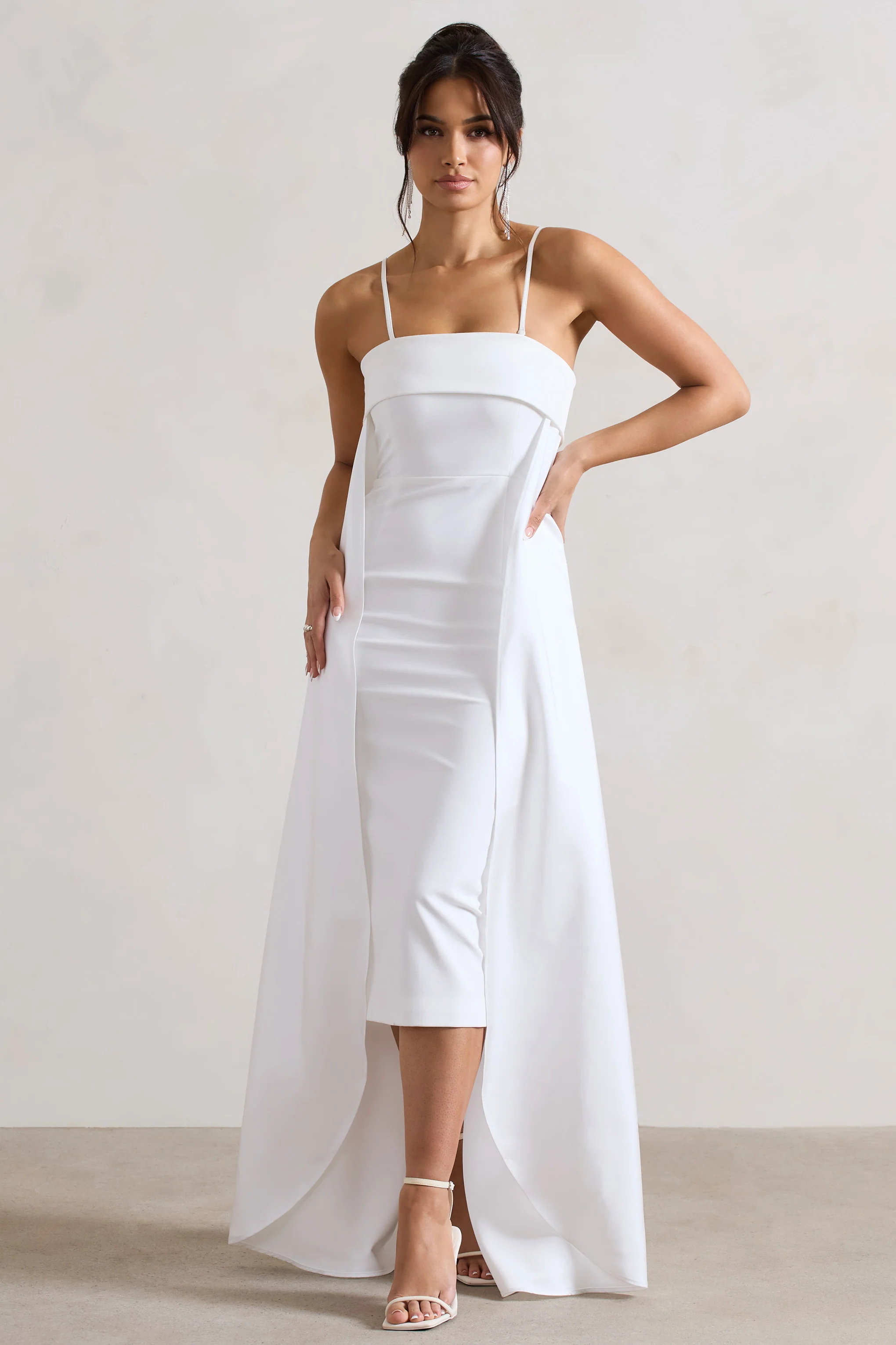 Save The Date | Cream Bandeau Midi Dress With Train - Image 5
