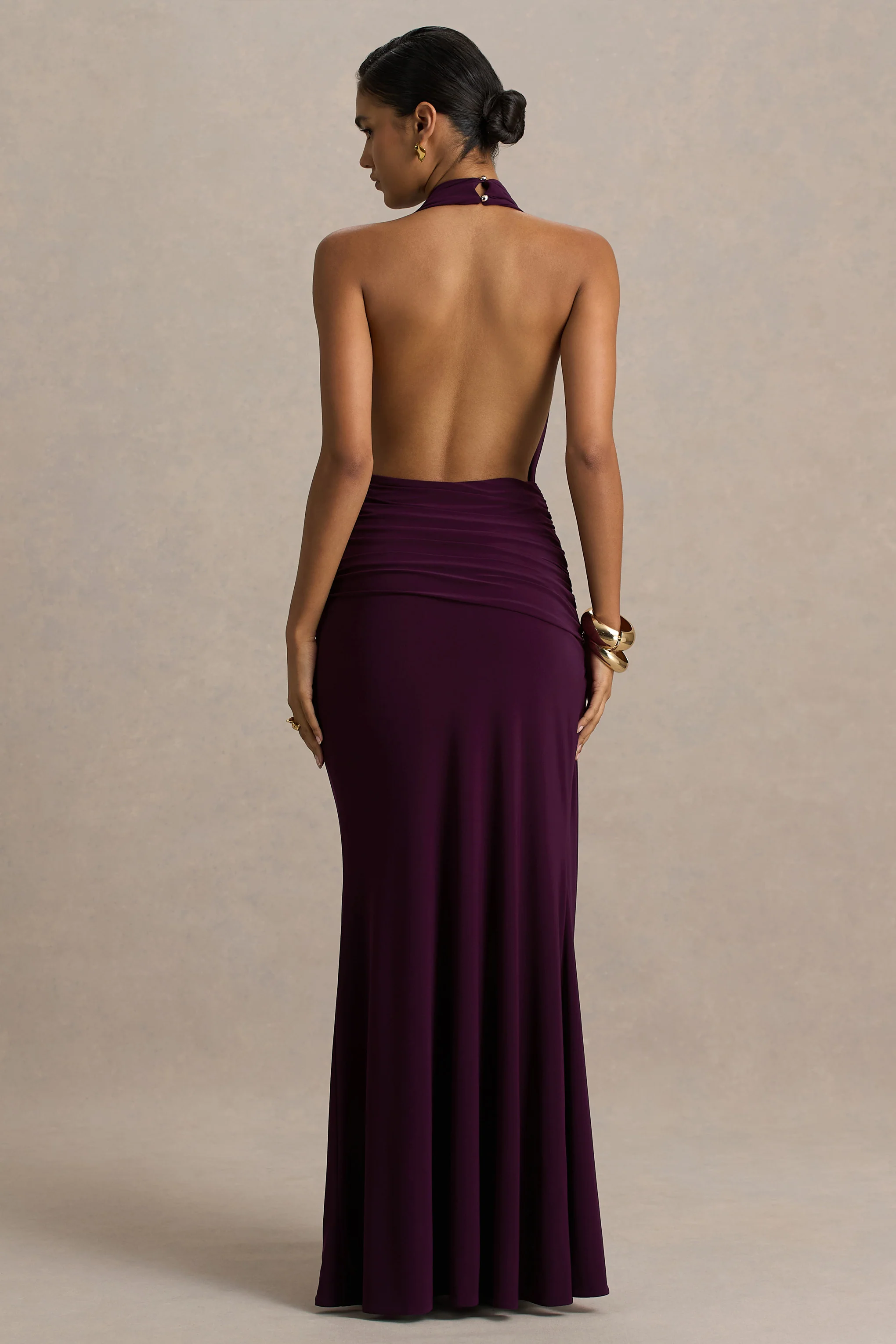 Tilly | Burgundy Extreme Plunge-Neck Maxi Dress With Wrap And Ruched Details - Image 3