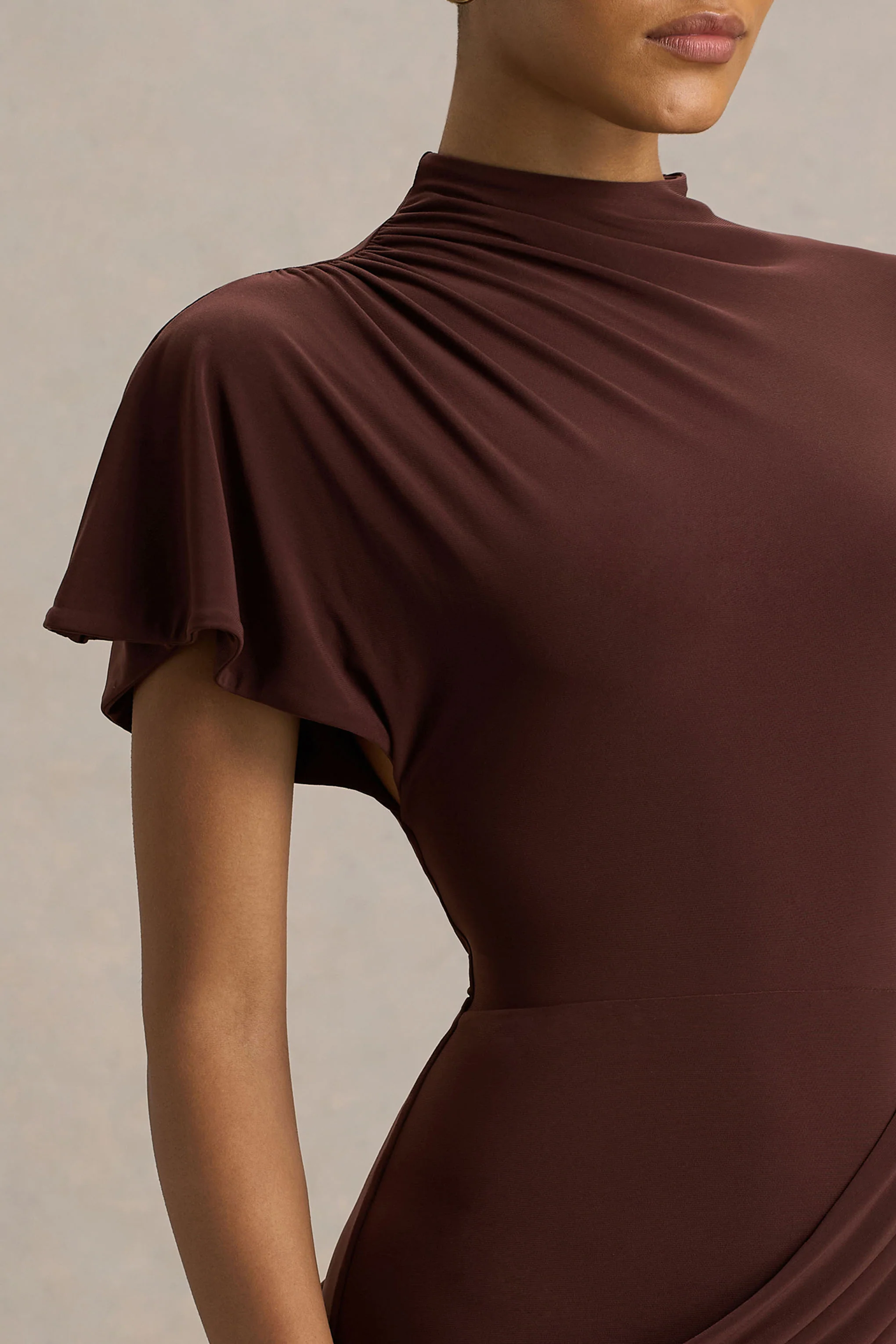 Tropic | Brown High-Neck Maxi With Long Cape Sleeve - Image 3