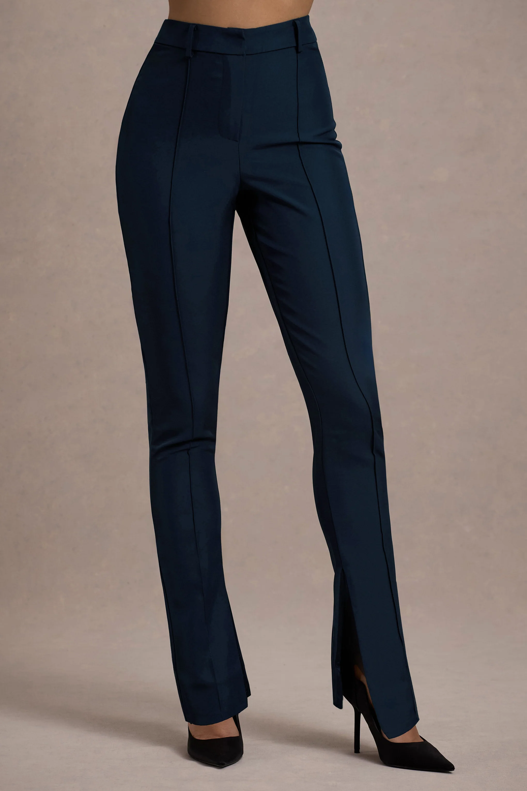 Wonder Woman | Navy High Waist Tailored Trousers With Hem Split - Image 3